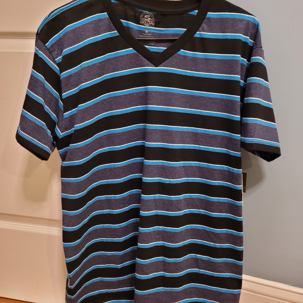Men's v-neck striped t-shirt.